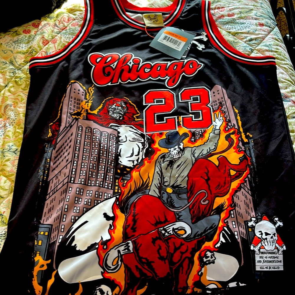 Brand X left my heart and Windy City Chicago basketball jersey black